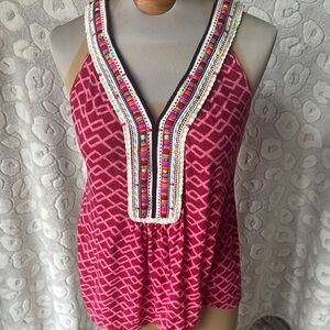 Embellished Pink Geometric Women's Top